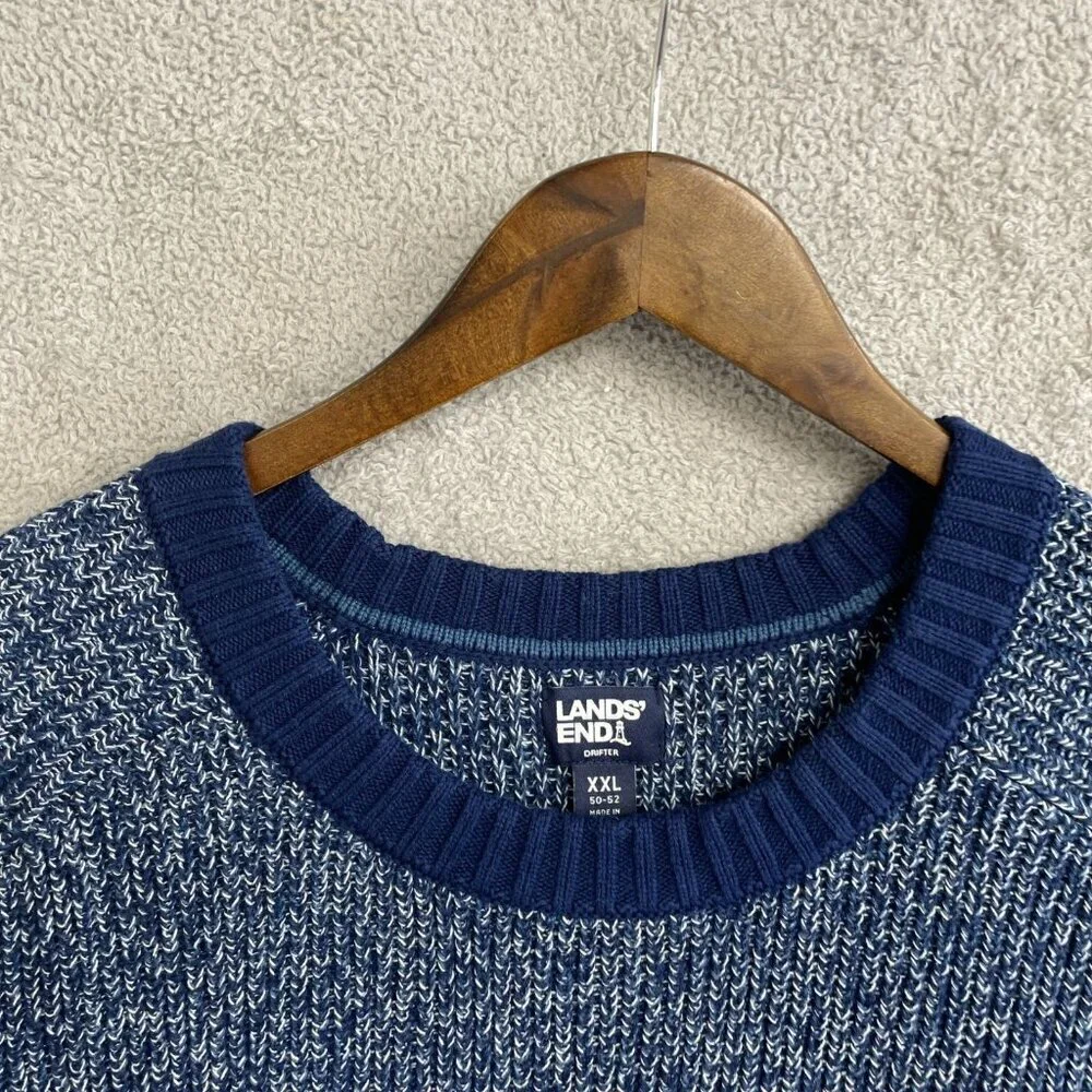 NEW Lands' End Drifter Men's XXL Sweater Blue Marled Knit Crewneck Pullover